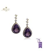 Yellow Gold Pear Cut Amethyst & Brilliant Cut Diamond Drop Earrings - 13.02ct