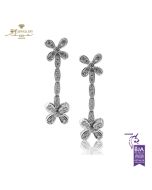 White Gold Brilliant Cut Diamond Flower Drop Earrings - 0.43ct