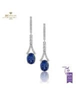 White Gold Oval Cut Tanzanite & Brilliant Cut Diamond Earrings - 4.10 ct