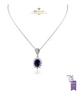 White Gold Oval Cut Royal Blue Sapphire & Brilliant Cut Diamond Pendant - 1.02ct