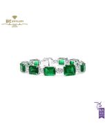 White Gold Emerald Cut Emerald Gemstone & Brilliant Cut Diamond Tennis Bracelet - 38.99 ct