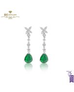 White Gold Pear Cut Emerald & Brilliant Cut Diamond Earrings - 3.59 ct