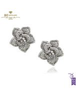 White Gold Brilliant Cut Diamond Flower Stud Earrings - 1.00ct