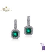 White Gold Emerald Cut Colombian Emerald & Brilliant Cut Diamond Earrings - 4.49 ct