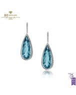 White Gold Pear Cut Blue Topaz & Brilliant Cut Diamond  Earring - 15.20ct