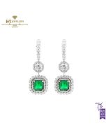 White Gold Square Emerald Cut Emerald  & Octagon with Brilliant Cut Diamond Earrings - 6.11ct