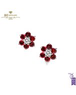 Pink Rubies  and Diamond Stud Earrings