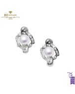 White Gold Pearl & Brilliant Cut Diamond Earrings - 0.30ct