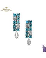 White Gold Princess Cut Blue Topaz & Brilliant Cut Diamond Drop Earrings - 7.34ct