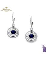 White Gold Oval Cut Sapphire & Brilliant Cut Diamond Earring - 2.85ct