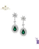 White Gold Pear Cut Emerald with Marquise & Brilliant Cut Diamond  Earrings - 5.88 ct