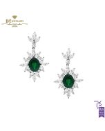 White Gold Oval Cut Emerald & Mix Cut Diamond Drop Venus Design Earrings - 5.89 ct