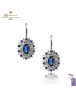 White Gold Oval Cut Sapphire & Brilliant Cut Diamond Earrings - 1.37ct