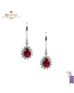 White Gold Pear Cut Ruby & Brilliant Cut Diamond Drop Earrings -2.59ct