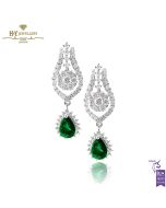 White Gold Pear Cut Emerald & Brilliant Cut Diamond Drop Earrings - 2.35ct