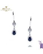 White Gold Pear Cut Royal Blue Sapphire & Brilliant Cut Diamond Earrings - 1.41ct