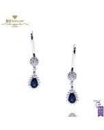 White Gold Pear Cut Royal Blue Sapphire & Brilliant Cut Diamond Earrings - 1.41ct