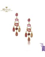 Yellow Gold Multi Cut Tourmalines Chandelier Earrings 