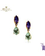 Yellow Gold Marquise Cut Amethyst & Pear Cut Blue Topaz Earrings