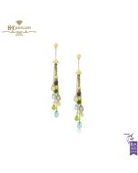 Yellow Gold Mix Cut Colored Gemstones Earrings 