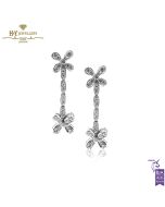 White Gold Brilliant Cut Diamond Flower Drop Earrings - 0.43ct