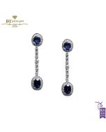 White Gold Oval Cut Sapphire and Brilliant Diamond Drop Earrings - 4.81 ct