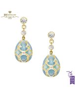 Fabergé Heritage Yellow Gold Diamond & Turquoise Guilloche Enamel Egg Drop Earrings