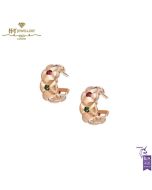 Fabergé Treillage Brushed Rose Gold Multi Colored Gemstone Huggie Hoop Earrings 