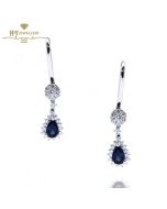 White Gold Pear Cut Royal Blue Sapphire & Brilliant Cut Diamond Earrings - 1.41ct