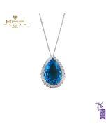 White Gold Pear Cut Blue Topaz & Brilliant Cut Diamond Necklace - 11.64 ct