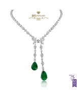 White Gold Pear Cut Emerald & Mix Cut Diamond Classic Sweeping Necklace - 5.94ct