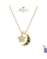 House Of Meraki Yellow Gold Starling Natural Zambian Emerald & Diamond Necklace - 0.38ct