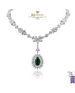 White Gold Pear Cut Emerald & Mix Cut Diamond Necklace - 6.38ct