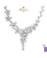 White Gold Brilliant Cut Diamond Pear Design Lily of The Valley Necklace - 13.56ct