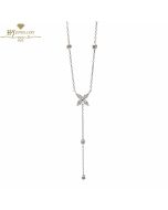 White Gold Brilliant Cut Diamond Flower Droplet Necklace - 0.23 ct