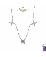 White Gold Brilliant Cut Diamond Trio Flower Necklace - 0.89ct