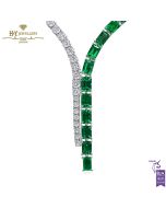 White Gold Emerald Cut Green Colombian Emerald & Brilliant Cut Diamond Serpent Design Necklace - 48.64ct