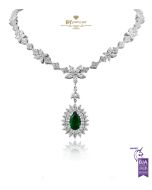 White Gold Pear Cut Emerald & Mix Cut Diamond Necklace - 6.38ct