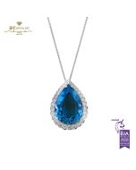 White Gold Pear Cut Blue Topaz & Brilliant Cut Diamond Necklace - 11.64 ct