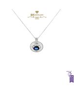 White Gold Oval Cut Sapphire & Brilliant Cut Diamond Pendant - 2.02 ct