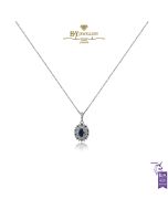 White Gold Oval Cut Sapphire & Brilliant Cut Diamond Pendant - 0.70ct