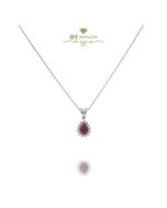 White Gold Pear Cut Ruby & Brilliant Cut Diamond Pendant - 1.40 ct 