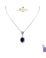 White Gold Oval Cut Royal Blue Sapphire & Brilliant Cut Diamond Pendant - 1.02ct