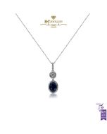 White Gold Oval Cut Sapphire & Brilliant Cut Diamond Pendant - 1.97ct