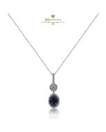 White Gold Oval Cut Sapphire & Brilliant Cut Diamond Pendant - 1.97ct