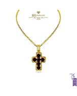 Yellow Gold Red Garnet Cross Charm Pendant 