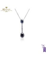 White Gold Oval Cut Sapphire and Brilliant Cut Diamond Drop Pendant - 3.64ct