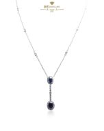 White Gold Oval Cut Sapphire and Brilliant Cut Diamond Drop Pendant - 3.64ct