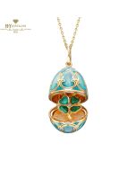 Fabergé Heritage Yellow Gold Diamond & Turquoise Guilloché Enamel Clover Surprise Locket