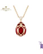 Fabergé Heritage Palais Rose Gold Diamond & Red Guilloché Enamel Petite Egg Pendant